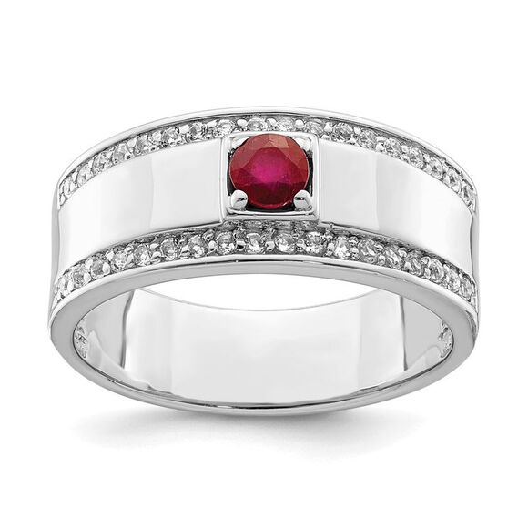 Kazi Luxury Sterling Silver Rhod-plated African Ruby and White Topaz Ring